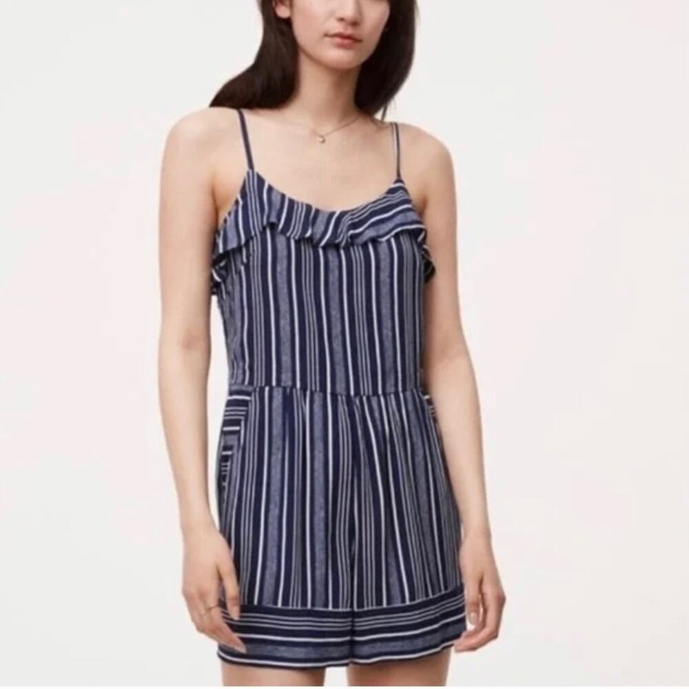 LOFT Women’s Navy Blue Striped Romper Sz 4